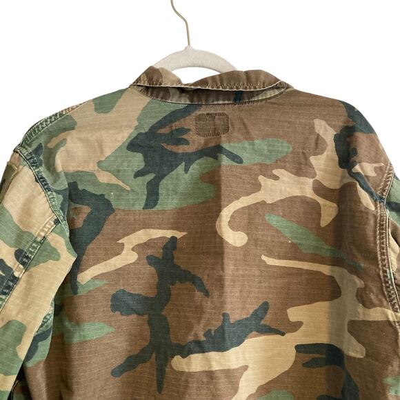 Vintage 70s US Army Brown Military Green Camo Button Up Cotton Jacket Sz Medium - Picture 14 of 16